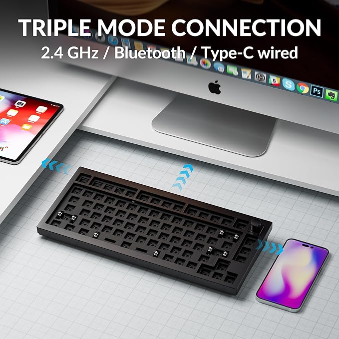 Keychron Q1 Max QMK/VIA Wireless Custom Mechanical Keyboard Barebone Knob Version, Full-Metal Hot-Swappable RGB Backlight 2.4 GHz/Bluetooth/Type-C Wired Gaming Keyboard for Mac/Windows/Linux - Black