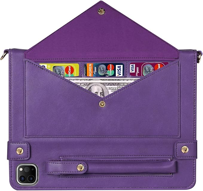 Handbag Case for iPad Pro 11" 2022/2021/2020 & iPad Air 11" M3 M2, Techcircle Folio Stand PU Leather Hand Strap Protective Cover, Crossbody Pencil Holder Card Slots Wallet Case, Purple