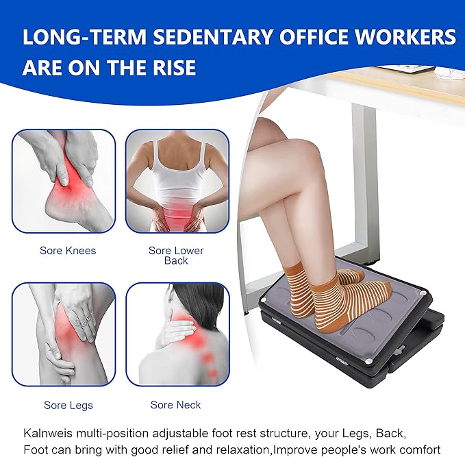 Under Desk Footrest - Detachable Memory Foam Cushion & Massage Roller, Tool-Free Height & Angle Adjustable Foot Stool, Ergonomic Leg Rest for Office, Home & Gaming Comfort, (Gray Plus)