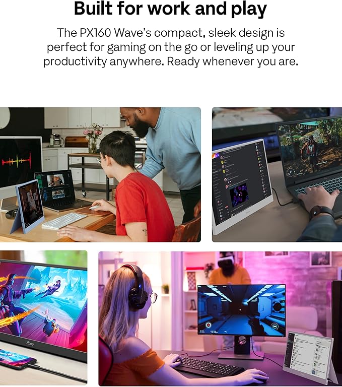 Pixio PX160 Wave Mint Green Portable Monitor 15.6 inch 60Hz FHD 1080p IPS Panel HDR Screen Cover Stand USB-C HDMI Laptop Screen Extender Portable Monitor for Laptop, PC, Console, Phone