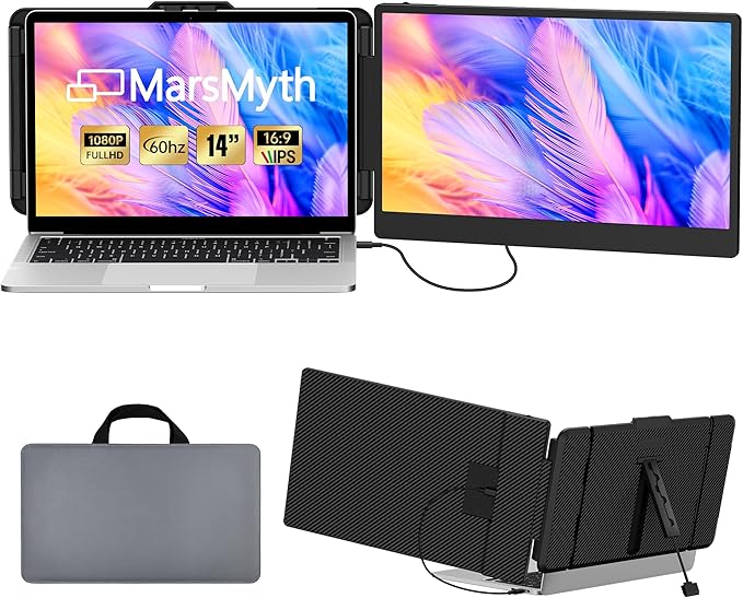 S1 Laptop Screen Extender - 14'' Portable Dual Monitor for Laptops, 1080P FHD Plug & Play Portable Monitor for 13''-17'' Laptops, Compatible with Windows Mac PS5 Dex Android Switch