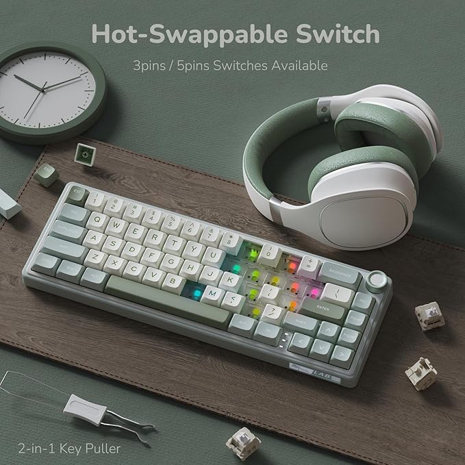 RK ROYAL KLUDGE R65 Wired Mechanical Keyboard, 60% Percent Creamy Gaming Keyboard Gasket Mount RGB Backlit with Programmable Knob, MDA Profile PBT Keycaps, QMK/VIA, Hot Swappable Linear Switch, Cyan