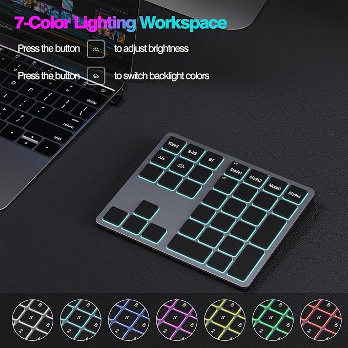 Doohoeek Tri-Mode Programmable Keyboard (BT/2.4G/Wired), Bluetooth Shortcuts Keyboard with 25 Custom Keys & Shortcuts Stickers & Backlit, Wireless Macro Keypad for Windows Graphic, Editing & Office