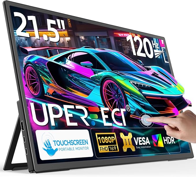UPERFECT 21.5” 120HZ Touchscreen Portable Monitor w/Stand & VESA, Large Portable Gaming Monitor with HDMI Type C, External Display for Laptops, Steamdeck, MacBook, Phones, Mini PC