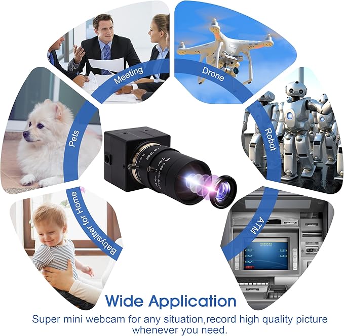 USB Camera 4K Ultra HD Webcam with 5-50mm Varifocal Lens USB Camera High Resolution 3840P Optical Web Camera,Manual Zoom Conference Webcam Support OPENCV on Mac/Window/Linux