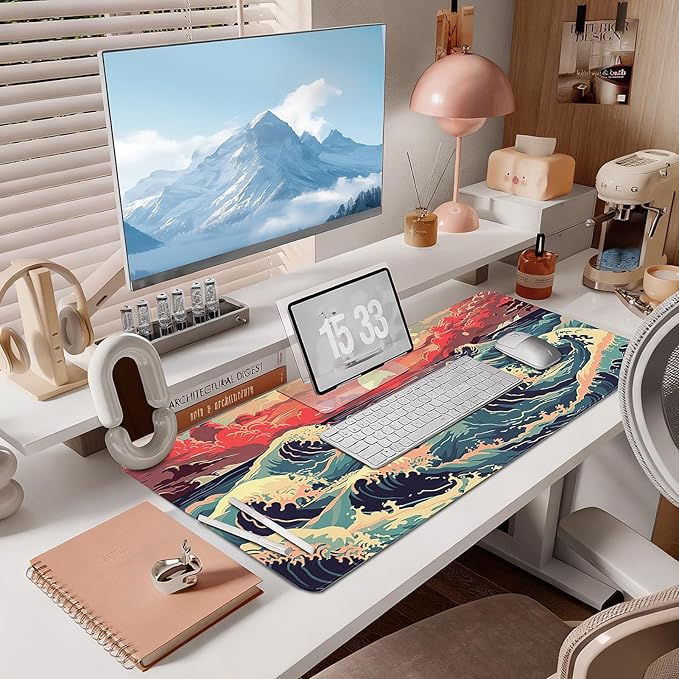 Gaming Mouse Pad - (31.5"×11.8") Wave Style Large Mouse Pads for Desk - Desk Mat for Keyboard and Mouse with Non-Slip Base, Desks Pad Matfor Game/Office & Home