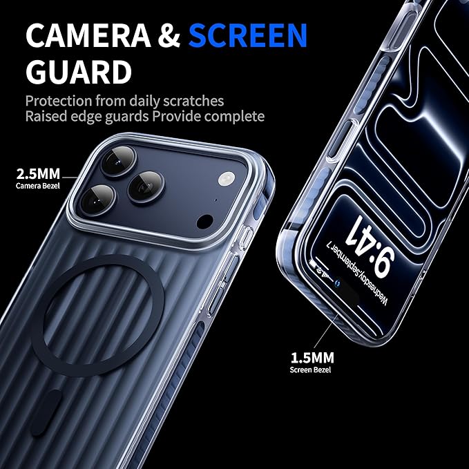 Strong Magnetic for iPhone 17 Pro Max case,1XLens Protector[10Ft Military-Grade Protection] Compatible with fit MagSafe Shockproof Slim Thin Cover case for iPhone 17 Pro Max 6.9 inch, Deep Blue Metal