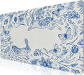 L-SPOUTTO Blue Floral Desk Mat for Keyboard and Mouse,Cute XXL Gaming Mouse Pad,Large 35.4x15.7in Non-Slip Rubber Base Keyboard Pad Waterproof Desktop Mat for Laptop Computer Work Home Office-Rabbits