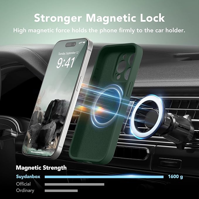 Magnetic for iPhone 15 Pro Case, Compatible with MagSafe, [Full Camera Protection][Screen Protector] Silicone Shockproof Protective Phone Case for iPhone 15 Pro 6.1", Alpine Green
