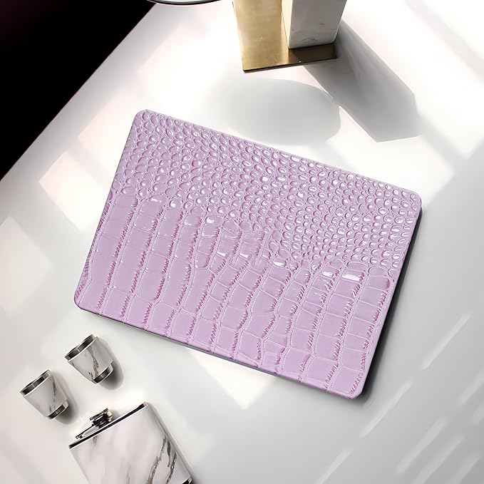 Compatible with Crocodile MacBook Air 13 inch Case 2021 2020 2019 2018 M1 A2337 A2179 A1932, Textured Elegant Luxury Aligator Skin Snakeskin PU Leather Hard Shell & Keyboard Cover, Lilac