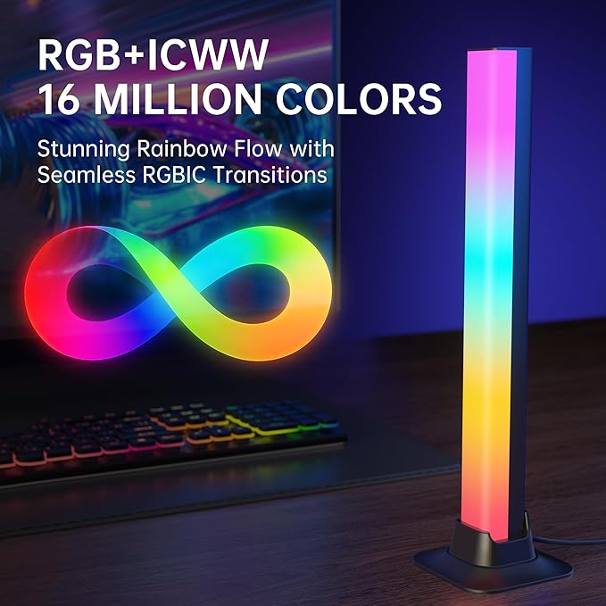 Smart RGB Light Bars for Gaming Desk & TV, 9.5" LED Monitor Backlight for PC Gaming, Ambient Lighting for TV Room (Fits up to 75"), Music Sync Color Changing TV Backlight, Bluetooth App Control