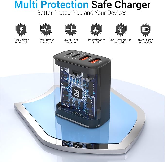 TT&C 40W USB C Charger Block 2-Pack, 4-Port Fast Charging Block (2 USB-C + 2 USB-A), Compact Multi-Device Wall Plug Adapter for iPhone 17,16,15,14, Pro Max, Samsung Galaxy S24/S23, (Black)