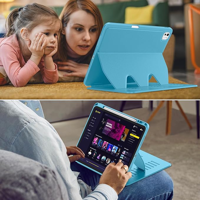 VIKESI Case for iPad iPad Pro 13-inch M5 or M4 Released in 2025 or 2024,Multiple Angles Magnetic Stand Cover,Shockproof Soft Back,Pencil Holder,and Auto Sleep/Wake,Sky Blue