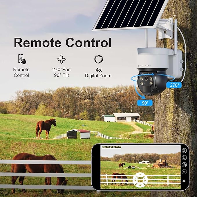 4G LTE Cellular Security Camera No Internet Needed, No WIFI Security Cameras Wireless Outdoor, Solar Camera With SIM Card, PIR Sensor, 360 PTZ, 2K HD, 2-Way Talk, Free Cloud Storage (Need Apply)