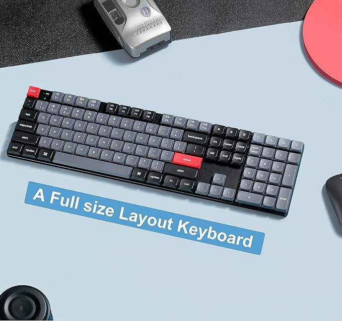 Keychron K5 Pro QMK/VIA Custom Wireless Mechanical Keyboard, Hot-Swappable Full Size Layout 108 Keys Programmable, Ultra-Slim RGB Low Profile Red Switch, Bluetooth/USB-C for Mac Windows Linux