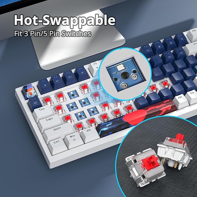 Guffercty kred 75% Percent Blue Wired Keyboard Gasket Mount, Hot-swappable RGB Mechanical Gaming Keyboard Programmable with Knob for Mac/Win (82 Blue Earth)
