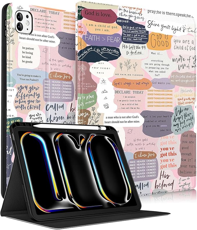 Uppuppy for iPad Pro 11 Inch Case 2024 - Women Girls Cute Folio Smart Cover with Pencil Holder Girly Pretty Aesthetic Fashion Design for iPad Pro 11 M4 Cases A2836 A2837 A3006