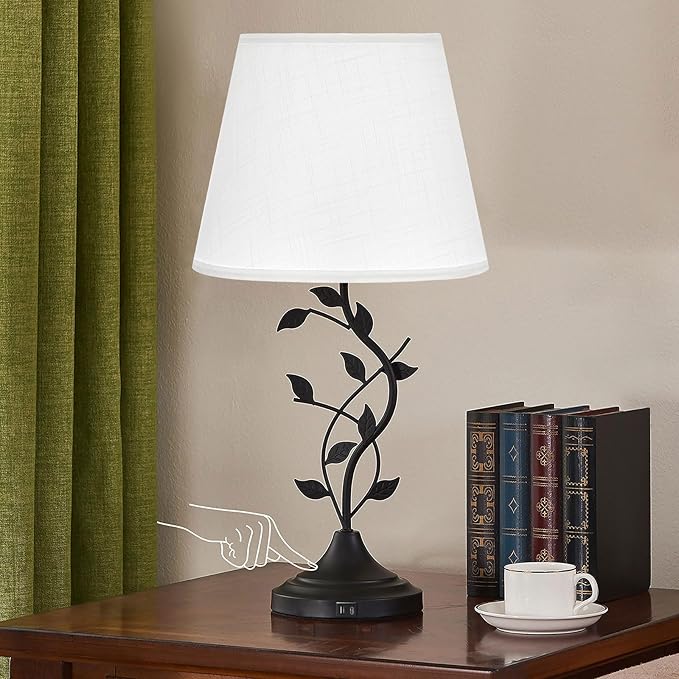 Kakanuo Table Lamp for Bedside, Lamp for Living Room with USB-A and USB-C Charging Ports, Traditional Tall Bedroom Lamp for End Table