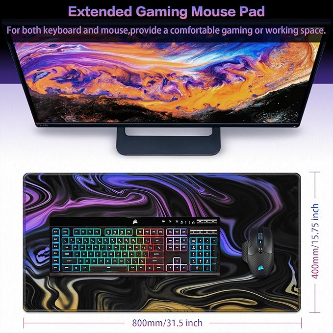 Canjoy Gaming Mouse Pad, Fluid Pattern Mouse Pad 31.5x15.7inch Large Extended Computer Mouse Mat Keyboard Full Desk Mousepad for Gaming, Office, Home
