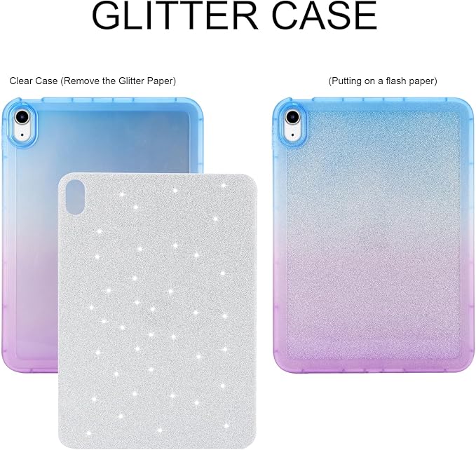 for iPad Pro 12.9 inch Case 6th/5th/4th/3rd Generation (2022/2021/2020/2018) Glitter Translucent Frosted Clear Soft TPU Back Gradient Bling Cover Silicone Protective Shell, Blue & Purple