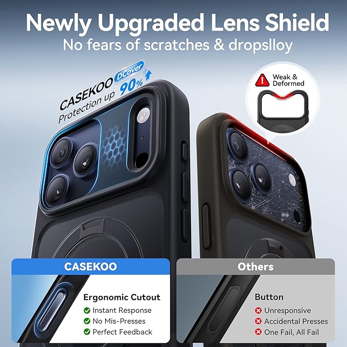 CASEKOO Ultra-Magnetic Stand for iPhone 17 Pro Max Case [Military Drop Protection] [Compatible with MagSafe] Shockproof Translucent Matte Slim Ring for iPhone 17 Pro Max Phone Case 6.9", Black