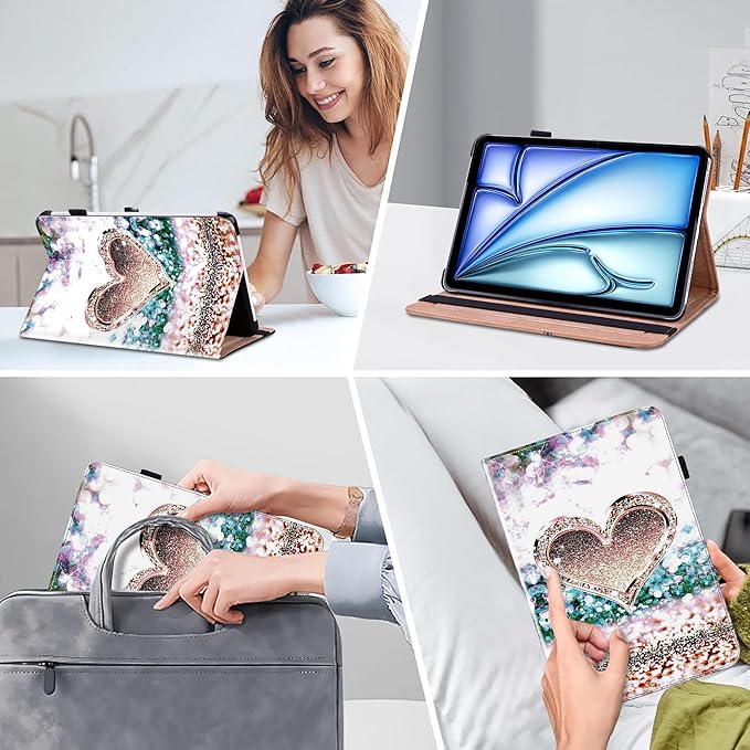 Compatible with iPad Air 11 Inch Case 8th/7th/6th Generation (M4/M3/M2) 2026/2025/2024, for iPad Air 5th/4th Generation Case 10.9 Inch 2022/2020 with Pencil Holder & Card Slots - Diamond Peach