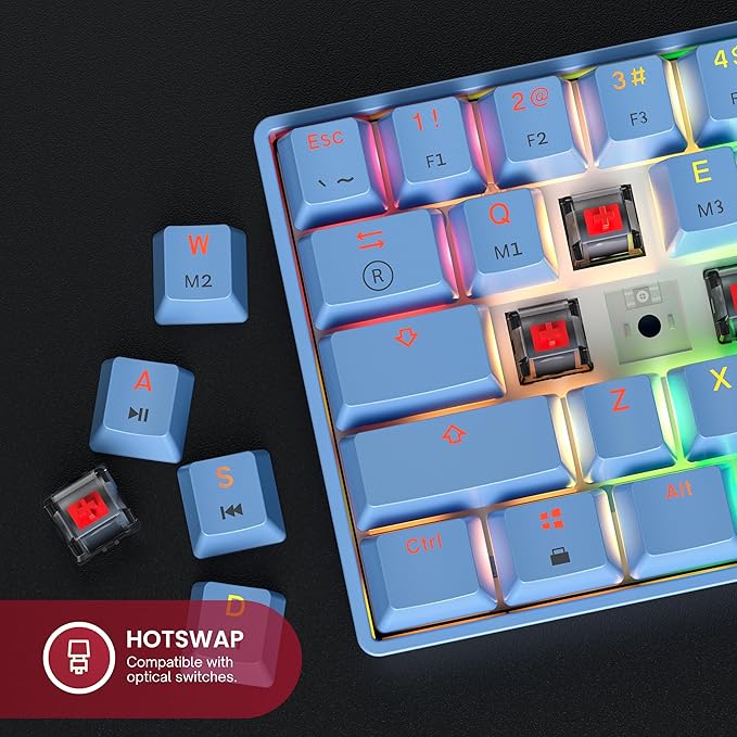 GK61 Mechanical Gaming Keyboard - 61 Keys Multi Color RGB Illuminated LED Backlit Wired Programmable for PC/Mac Gamer (Gateron Optical Brown, Blue)
