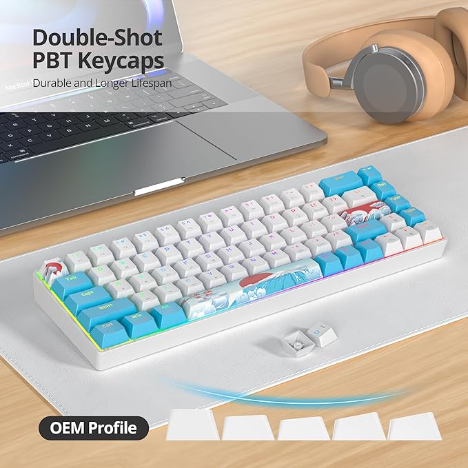 65 Percent Mechanical Gaming Keyboard 65% Portable Keyboard 68 Keys Compact Wired Keyboard RGB Backlit for PC Laptop Gamer(68 Sea/Blue Switch)