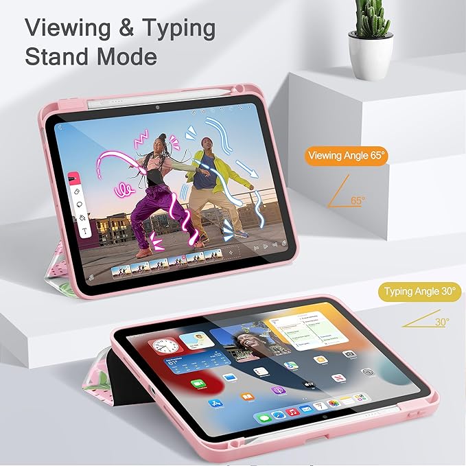 May Chen Case for iPad Pro 11-Inch M5/M4 2025/2024 (6th/5th Generation), [Penceil Holder] Trifold Stand Auto Wake/Sleep Clear TPU Protection Back Cover, Strawberries