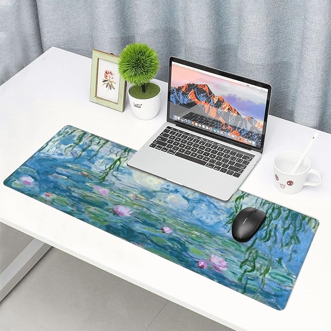 Mouse Pad Stitched Edge XL Large Mousepad 31.5" X 12" Rubber Base Non Slip Desk Mat for Laptop Pc Computer Gaming Monet Water Lilies