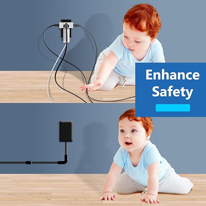 LIDER Outlet Extender with 3 Receptacles, 21W USB Type-A, and 2 USB Type-C, Ultra-Thin Wall Plate Plug with Cord Extender, 3-Outlet Power Strip, Flat-Face, Slim Design, ETL-Listed, 8ft Cord, Black