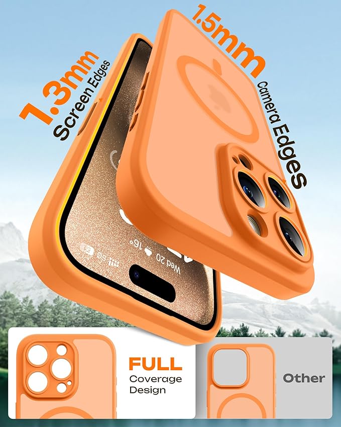 TOCOL for Phone 15 Pro Case, Compatible with Magsafe Charger, Full Camera Protection, Drop Protection, Translucent Matte Phone Case for iPhone 15 Pro 6.1 inch (Orange)
