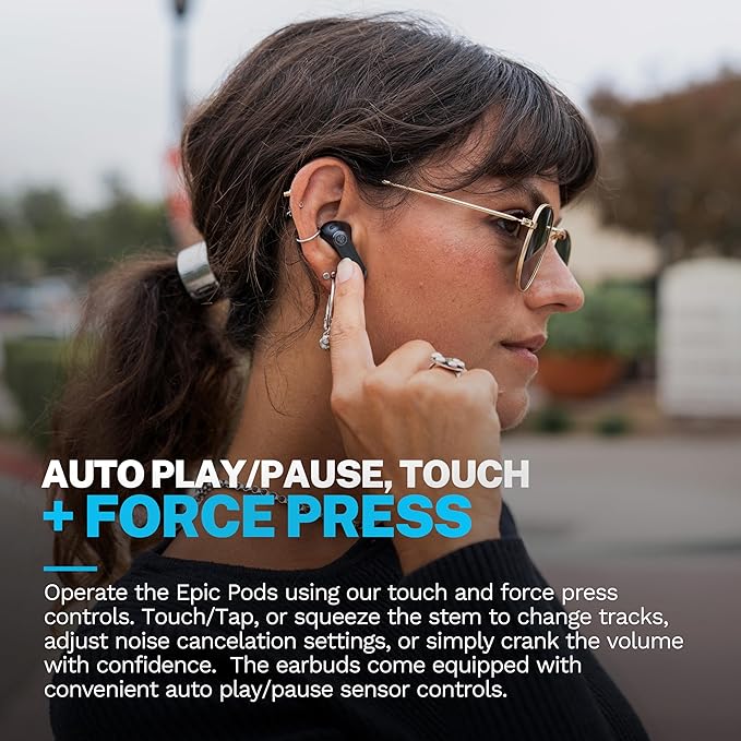 JLab Epic Pods ANC, True Wireless Earbuds, Active Noise Cancelling, Bluetooth, Black