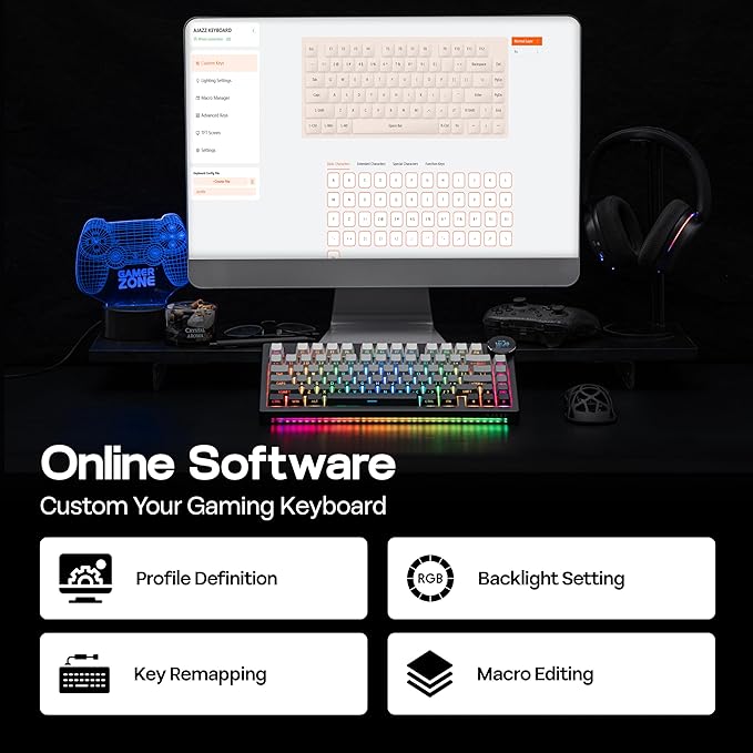 MechLands AJAZZ AK820V2 75% Wireless Gaming Keyboard with 0.9” TFT Display Screen & Knob, Gasket Mechanical Creamy Keyboard with 10000mAh Battery, Hot Swappable, RGB for Win/Mac (Gradient Black)