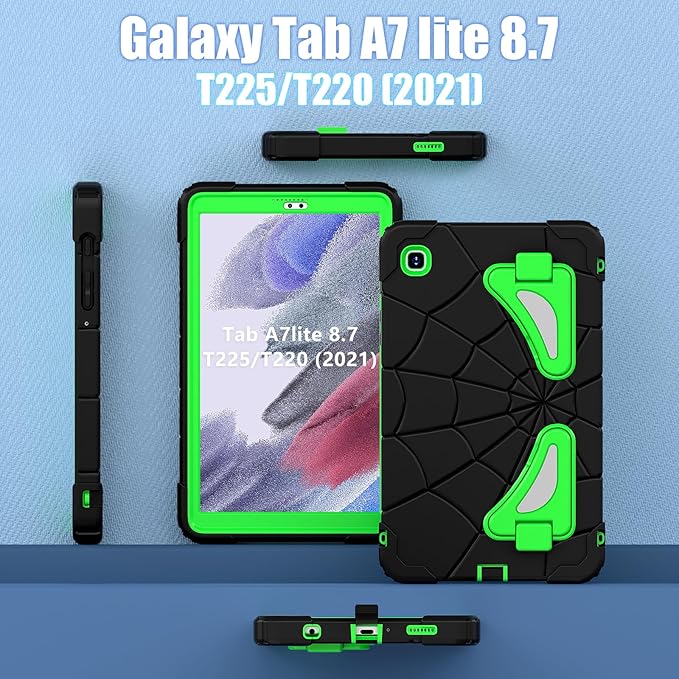 AKABEILA Compatible with Samsung Galaxy Tab A7 Lite 8.7 inch T225/T220(2021) Tablet Case，Lightweight Shockproof Rugged Protective Cover with Kickstand for Kids Children Boys Babies Dark Green