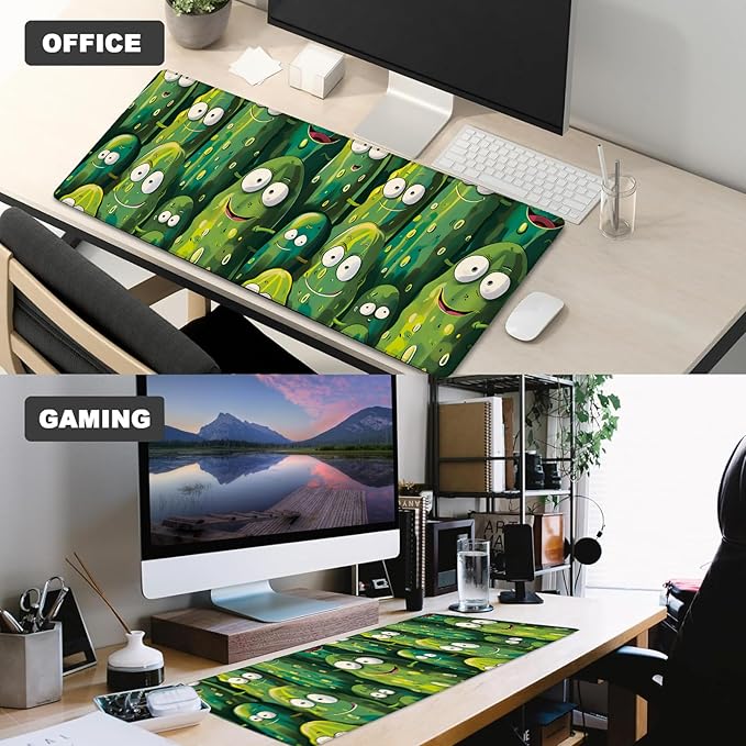 Funny Pickle Gaming Mouse Pad – 12x31.5in Non-Slip Rubber Desk Mat with Quirky Cucumber Design – Large Extended Mousepad for Office Home – Deskmat Gifts for Food and Humor Lovers Decor