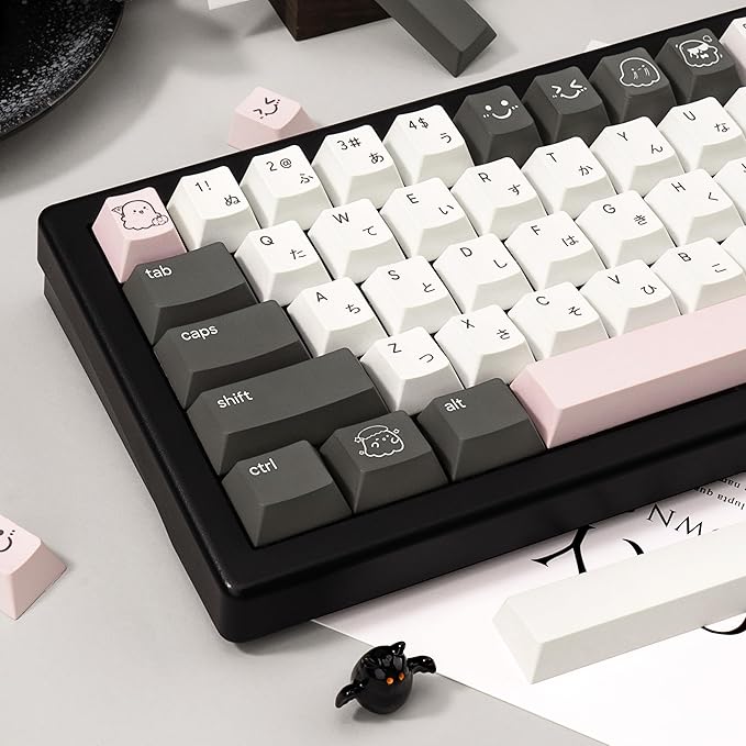 134keys Custom PBT Keycaps - Minimalist Style Black White Keycap Cherry Profile Dye Sub - Cute Japanese Keycaps Set for 60% 65% 75% 100% Percent Cherry MX Mechanical Keyboard