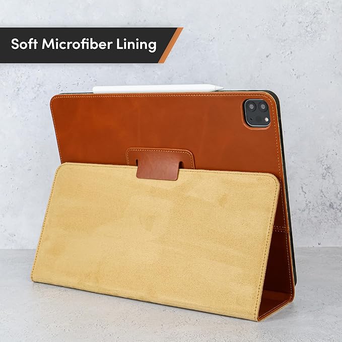 Casemade Real Leather Case Compatible with iPad Air 13-inch M4 (2026), M3 (2025), M2 (2024) / Pro 12.9-inch (4th/5th/6th/Gen) - Full-Grain Leather Cover, Auto Sleep/Wake, Dual Stand Position (Tan)