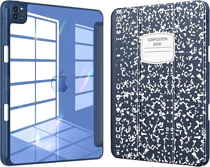 VIKESI for iPad Pro 11 Inch 4th/3rd/2nd/1st Generation Case, iPad Air 11-inch / 5th / 4th Generation Case with Clear Back,Pencil Holder,Auto Sleep/Wake,Camera Protection,Blue Book