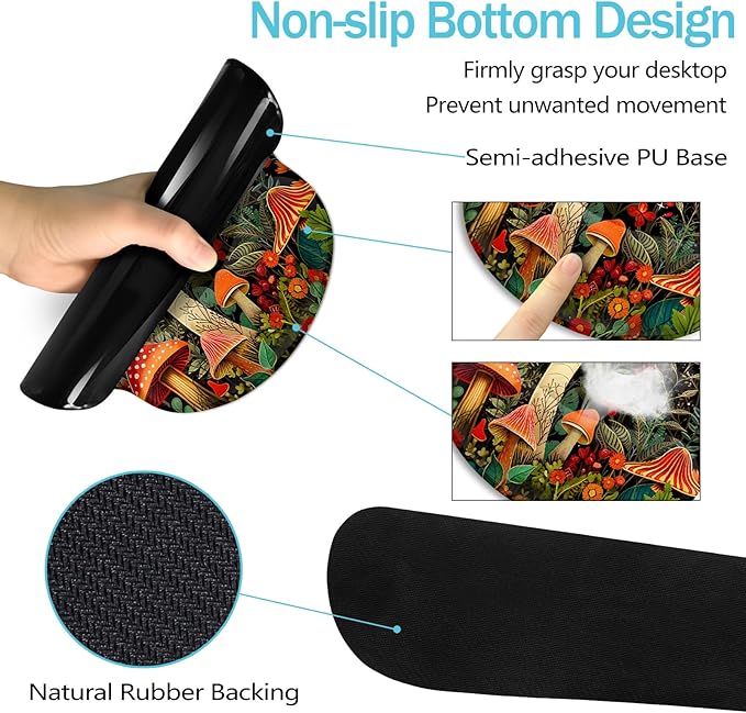 Blusabaca Mushroom Mouse Pad, Funny Cute Desk Mat Large Gaming Mouse Pad with Wrist Rest, Keyboard Pad Wrist Rest Ergonomic, Cup Coaster, Work Home Desk Accessories Office Supplies