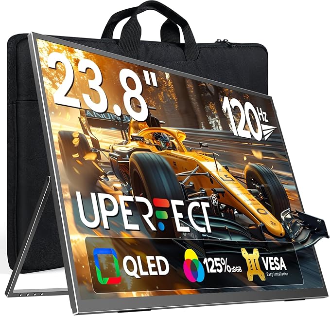UPERFECT QLED 24" 120Hz Portable Monitor 1080P 125% sRGB 400Nits w/Stand & VESA, HDMI USB-C FHD Travel Monitor for Laptop/Gaming Devices/Phone/Mini PC, External Second Screen for Gaming & Work