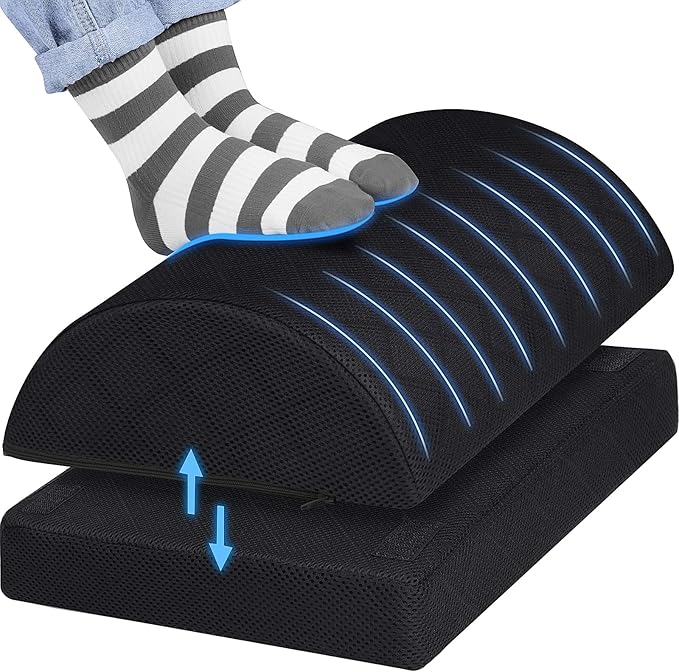 CushZone Foot Rest for Under Desk at Work Adjustable Foam for Office and Home, Office Desk Accessories，Comfortable Footrest with 2 Adjustable Heights，Back & Hip Pain Relief (Black)