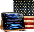 DTTO for iPad Pro 12.9 6th / 5th / 4th / 3rd Generation Case 2022/2021/2020/2018, Premium Leather Folio Stand Cover with Built-in Pencil Holder -Auto Wake/Sleep and Multi Viewing Angles,US Flag