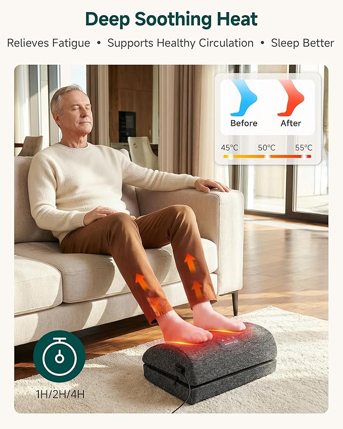 Snailax Heated Foot Rest for Under Desk at Work, Foot Stool with Vibration Massage, 3 Heat Levels, Ergonomic Memory Foam Feet Warmer Heater