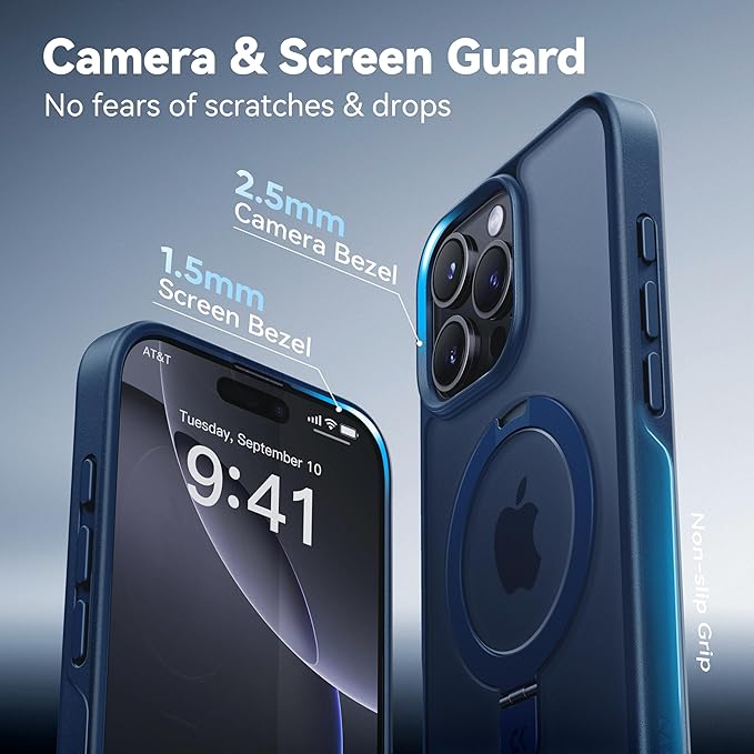 CASEKOO Ultra-Magnetic Stand for iPhone 16 Pro Max Case [Military Drop Protection] [Compatible with MagSafe] Shockproof Translucent Matte Slim Ring Holder Case for iPhone 16 ProMax 6.9", Blue