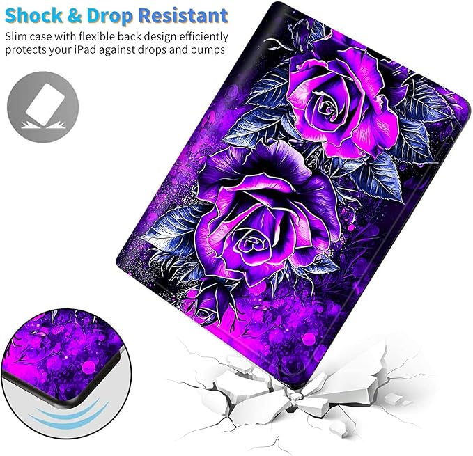 for All-New 6" Kindle 11th Generation 2024/2022 Release E-Reader Case, Slim Kickstand Stand Leather Smart Cover with Auto Wake/Sleep, Purple Rose Wall