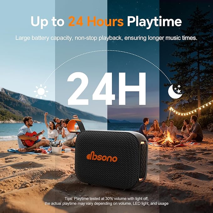 Portable Bluetooth Speaker Waterproof Gift: IPX5 HD Sound Up to 24H Playtime, TWS Pairing, Wireless Speakers with Lights, Mom Gifts, Outdoor|Travel| Camping|Pool|Beach Essentials Accessories-Black