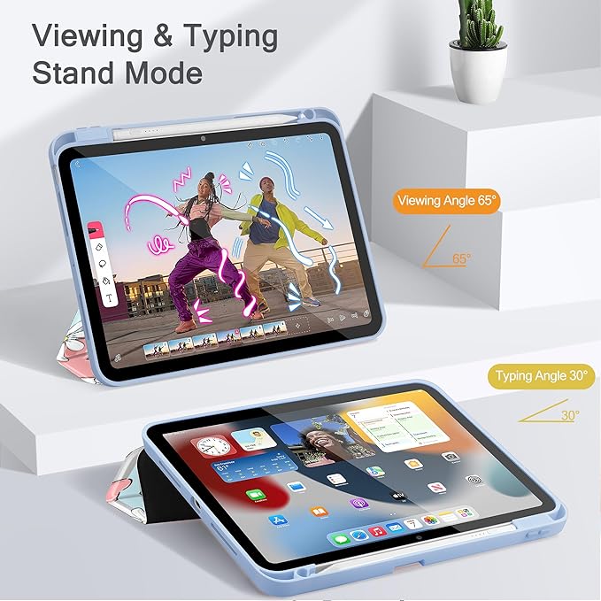 May Chen Case for iPad Pro 11-Inch M5/M4 2025/2024 (6th/5th Generation), [Penceil Holder] Trifold Stand Auto Wake/Sleep Clear TPU Protection Back Cover, Heart Rabbits