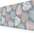 Large Desk Mat Green, Gaming Mouse Pads Office Desk Pad, Keyboard Desk Mat Non-Slip Rubber Base Waterproof with Stitched Edges, 35.4 X 15.7 inch for Work/Game/Office/Home Tropical Monstera