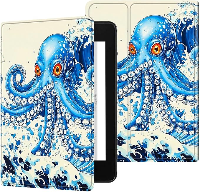 for Case for 6" Kindle 10th Generation 2019 Release (Model No J9G29R) E-Reader Case, Slim Kickstand Stand Leather Smart Cover with Auto Wake/Sleep, Blue Octopus